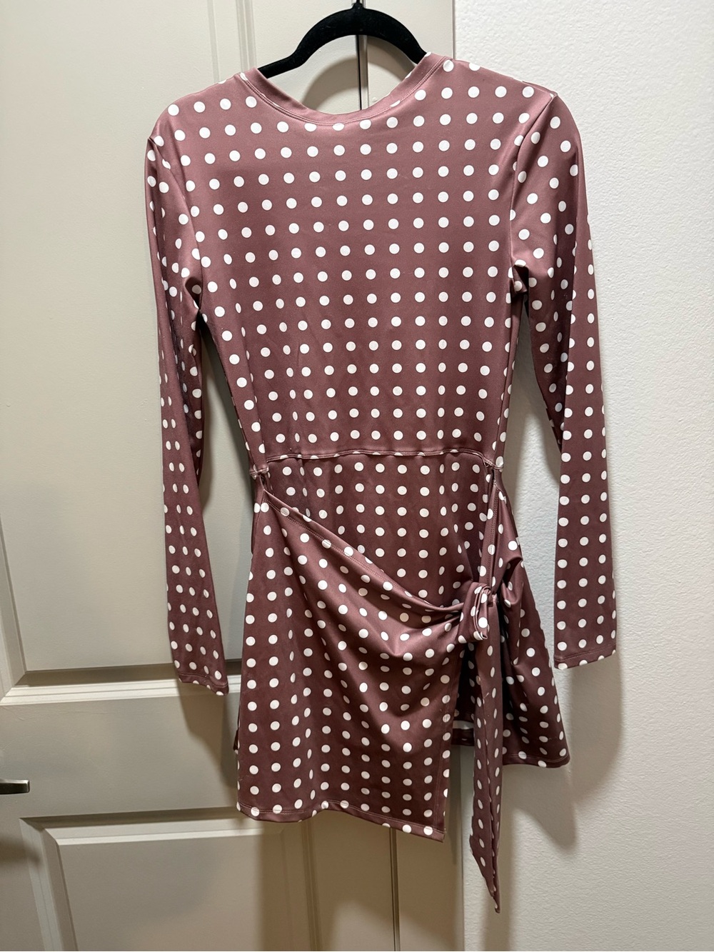 Polka Dot Backless Wrap Dress in Brown/White